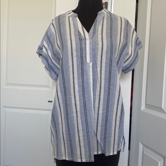Striped Blue and White Women's Blouse - Picture 1 of 2